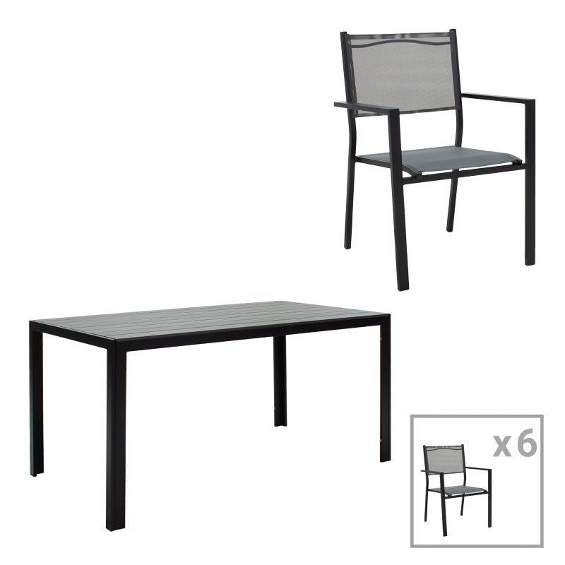 Градински комплект  Nares-Moly  7бр алуминий черен-текстилен сив с маса 140x80x72.5см