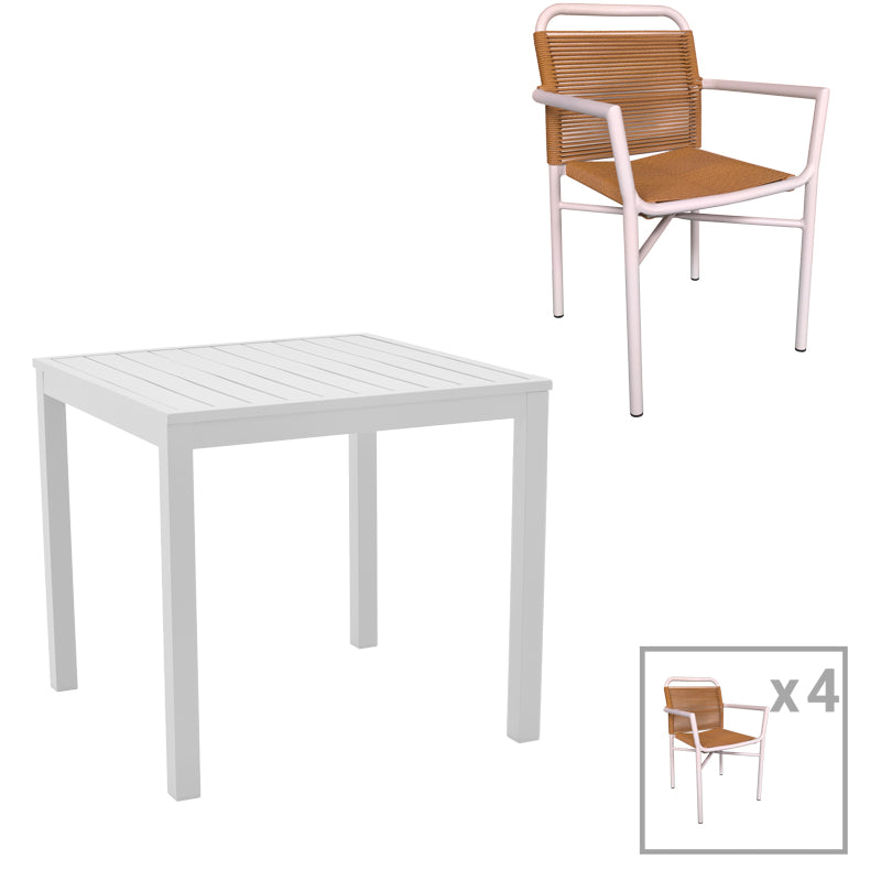 Комплект KLITON от 5бр алуминий в бял нюанс с маса 80x80x74см