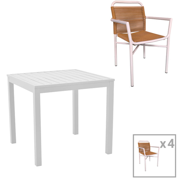 Комплект KLITON от 5бр алуминий в бял нюанс с маса 80x80x74см