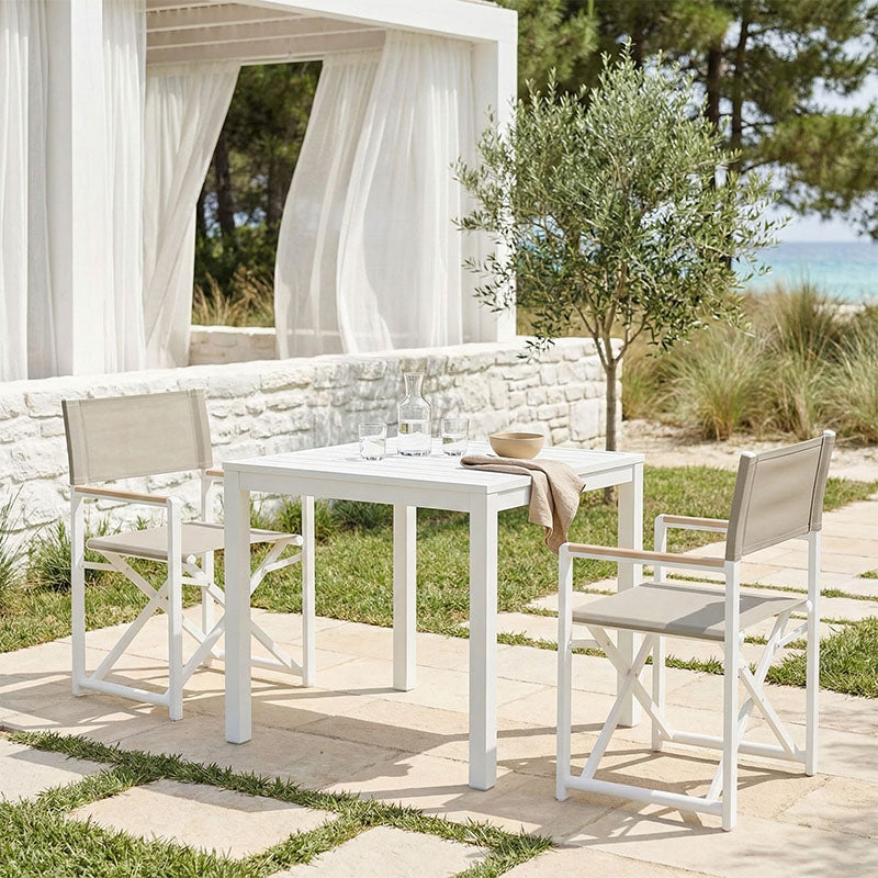 Трапезен комплект  KLITON от 3бр. алуминий в бял нюанс с маса 80x80x74см