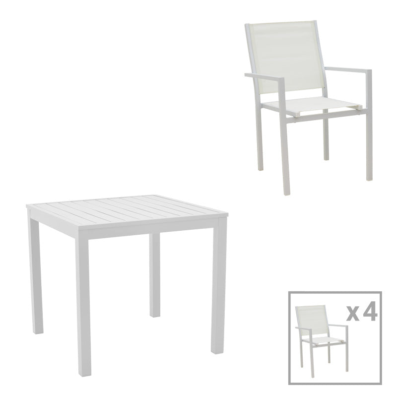 Комплект Zacreta-Kliton от 5 бр алуминий в бял нюанс с маса 80x80x74см