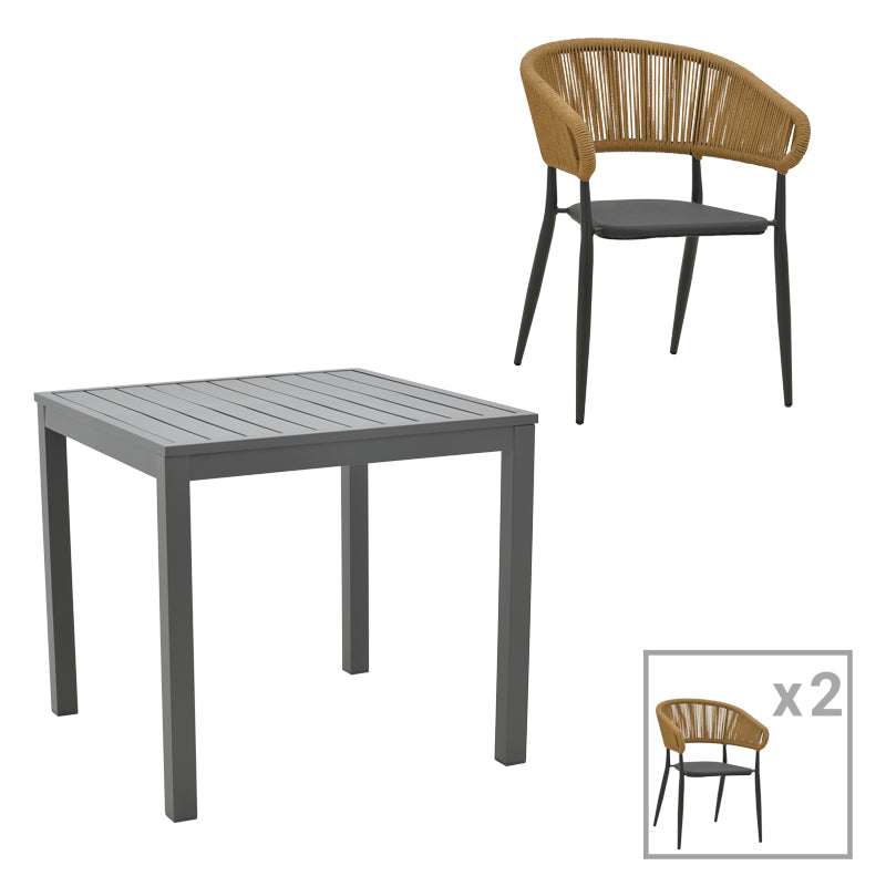 Трапезен комплект Kliton-Raven комплект 3части алуминий в нюанс антрацит с маса 80x80x74см