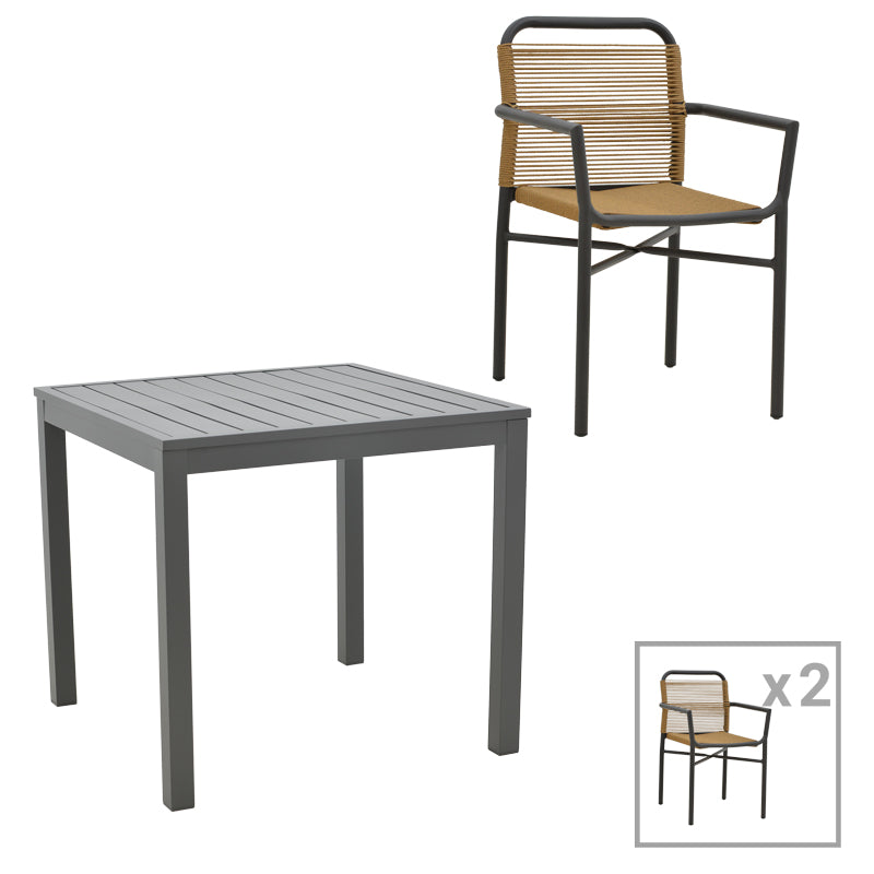 Градински комплект Kliton-Clutch  3 бр  цвят антрацит с маса  80x80x74см