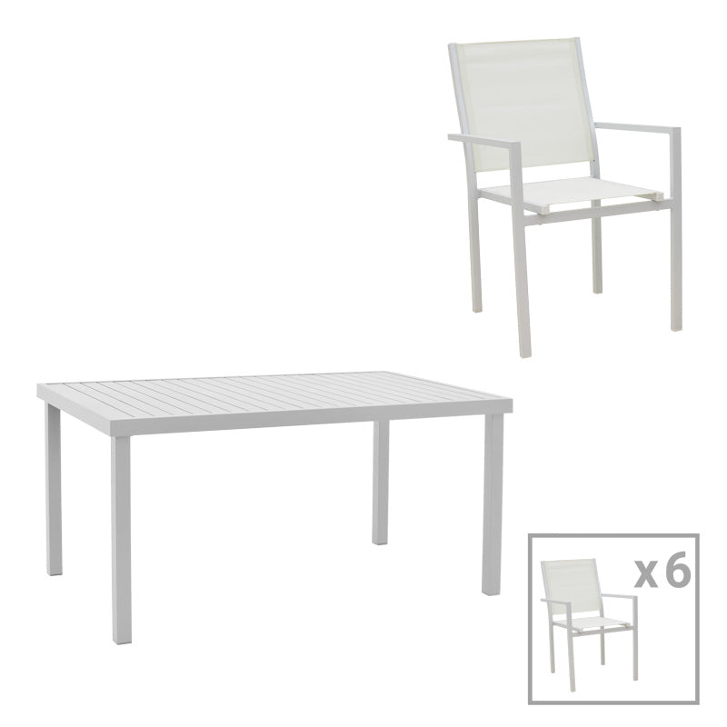 Комплект  Zacreta-Kliton от 7бр алуминий в бял нюанс с маса150x80x74см