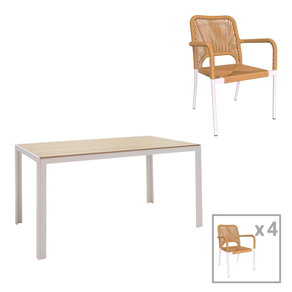 Комплект NARES -NORTURE  от 5бр бял алуминий  в естествен нюанс с маса 140x80x72.5cm