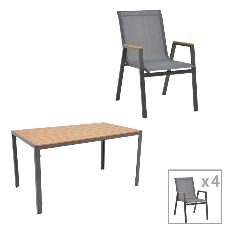 Kомплект NARES-AZELIE -5части антрацит алуминий и текстил с шперплат в естествен цвят 140x80x72.5cm