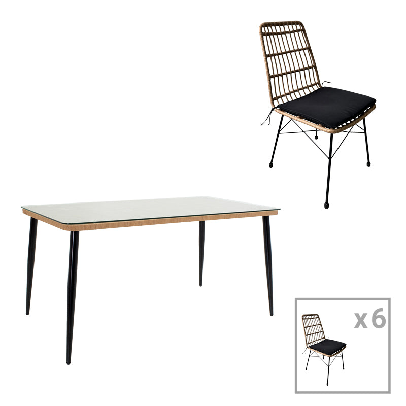 Комплект  NAOKI от 7бр.ратан pe в естествен нюанс и черен метал 160x90x78см