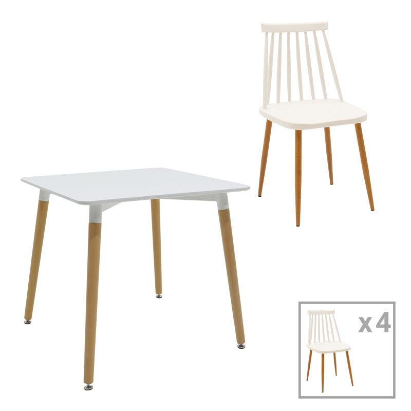 Комплект трапезен AURORA-NATALI от 5бр pp-mdf бяло-натурален цвят с маса 80x80x76см
