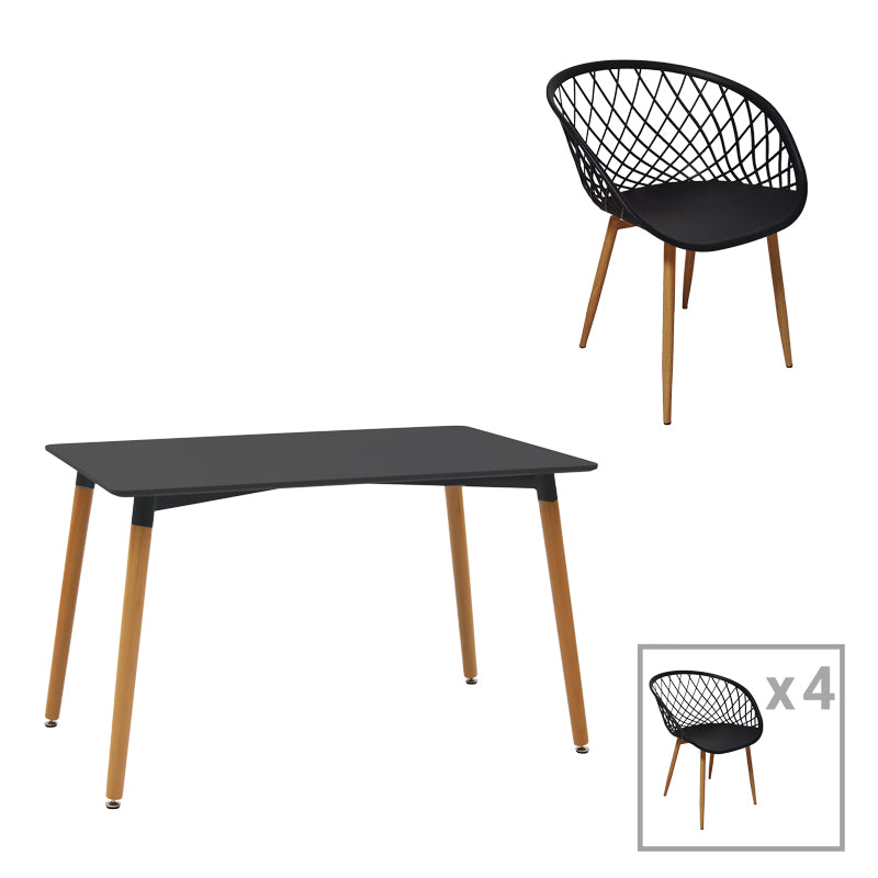 Комплект трапезна маса Ezra-Natali от 5 pp-mdf в черно-натурален цвят 120x80x76см