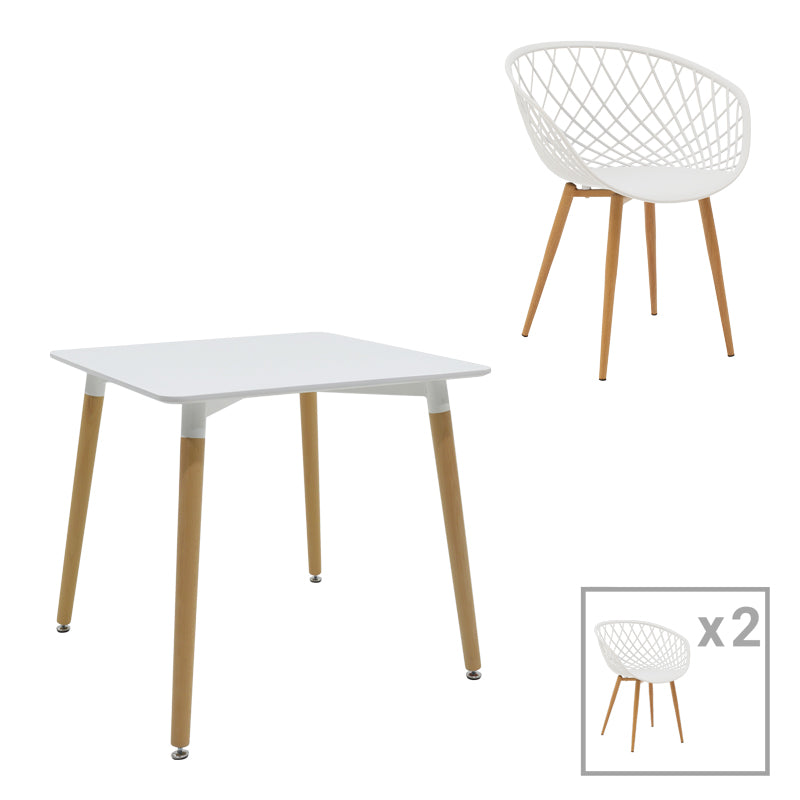 Комплект EZRA-NATALI с трапезна маса 80x80x76см от 3 pp-mdf бяло-натурален цвят