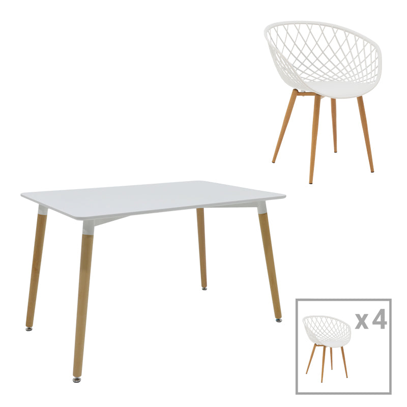 Комплект трапезна маса Ezra-Natali от 5 pp-mdf бяло-натурален цвят 120x80x76см