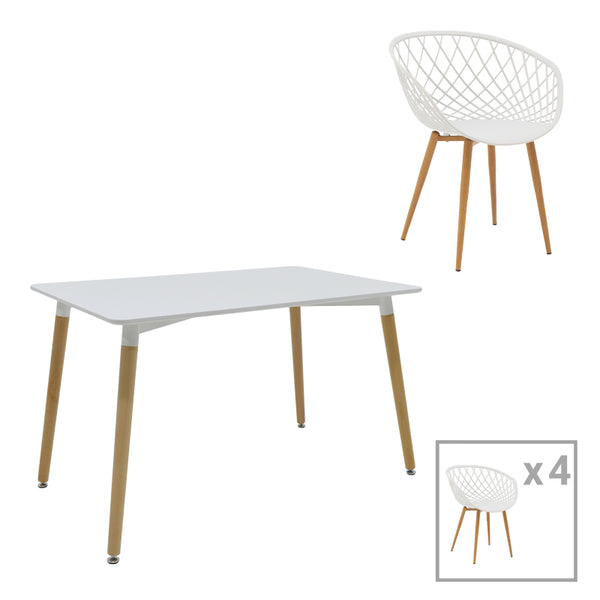 Комплект трапезна маса Ezra-Natali от 5 pp-mdf бяло-натурален цвят 120x80x76см
