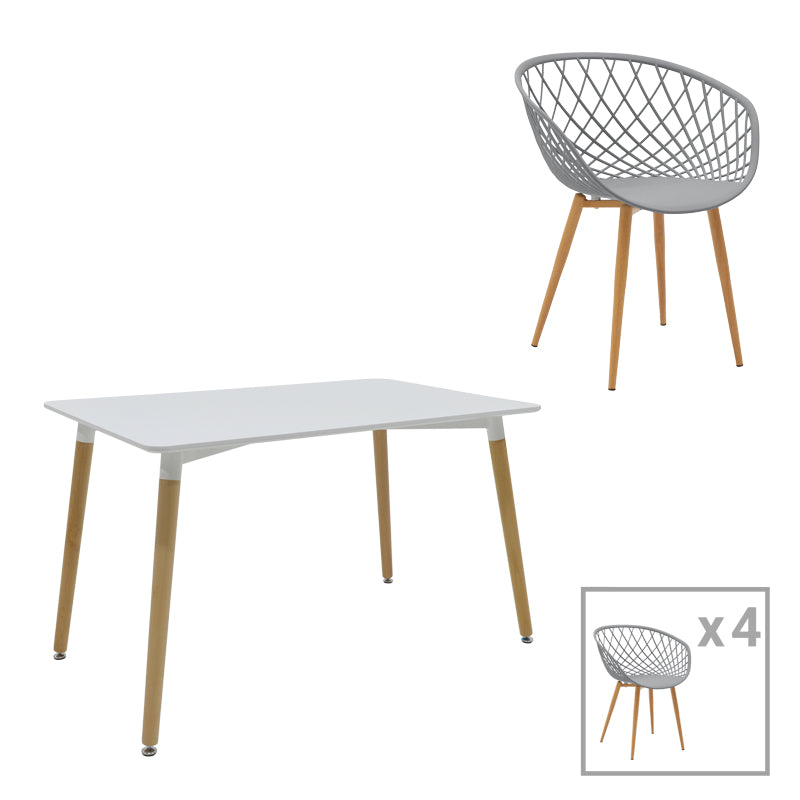 Комплект EZRA-NATALI от 5 pp-mdf в сиво-бял цвят с естествени крака с маса 120x80x76см