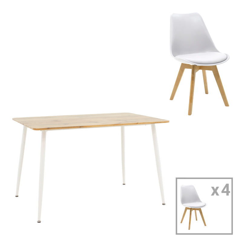 Комплект VERONA с трапезна маса от 5части pp-mdf цвят бяло-сонома 120x80x75см