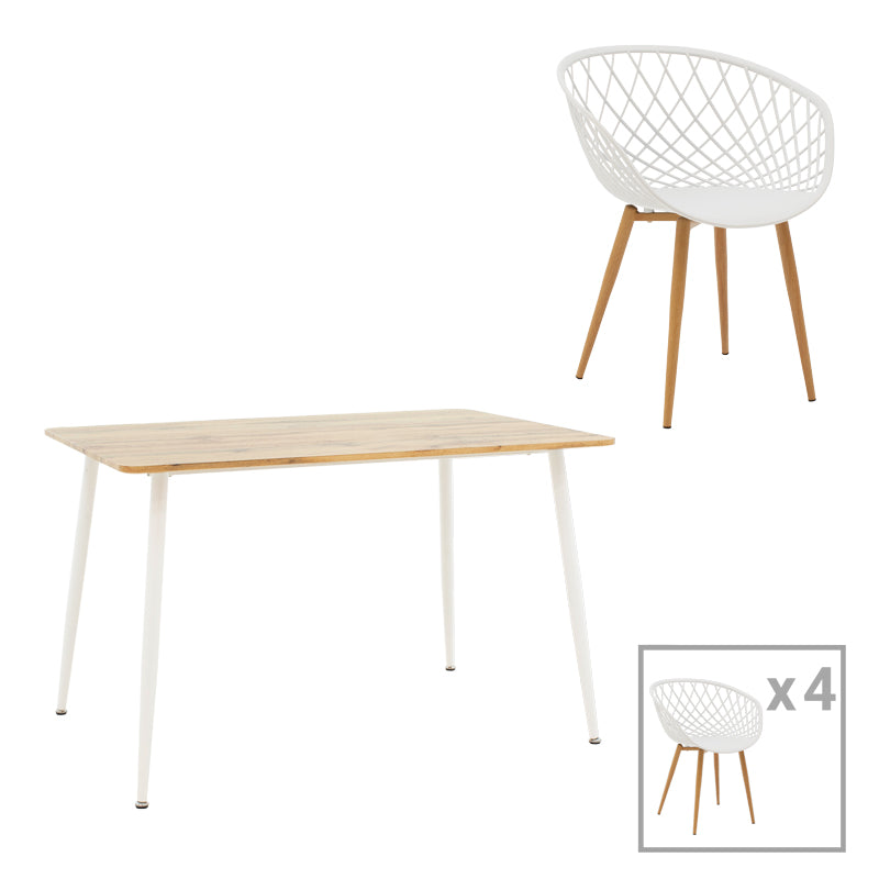 Комплект трапезна маса Ezra-Cuba от 5 pp-mdf цвят бяло-сонома 120x80x75см