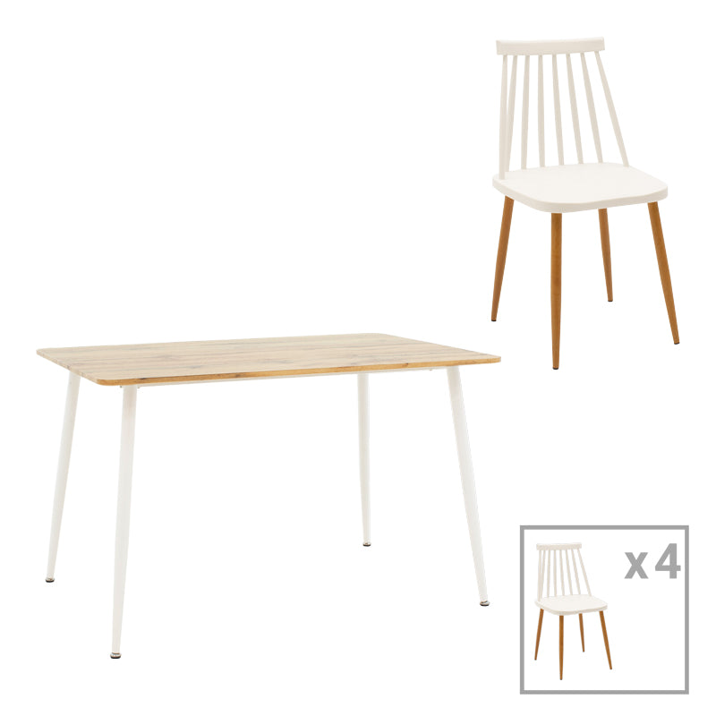 Комплект трапезна маса Aurora-Cuba от 5 pp-mdf цвят бяло-сонома 120x80x75см