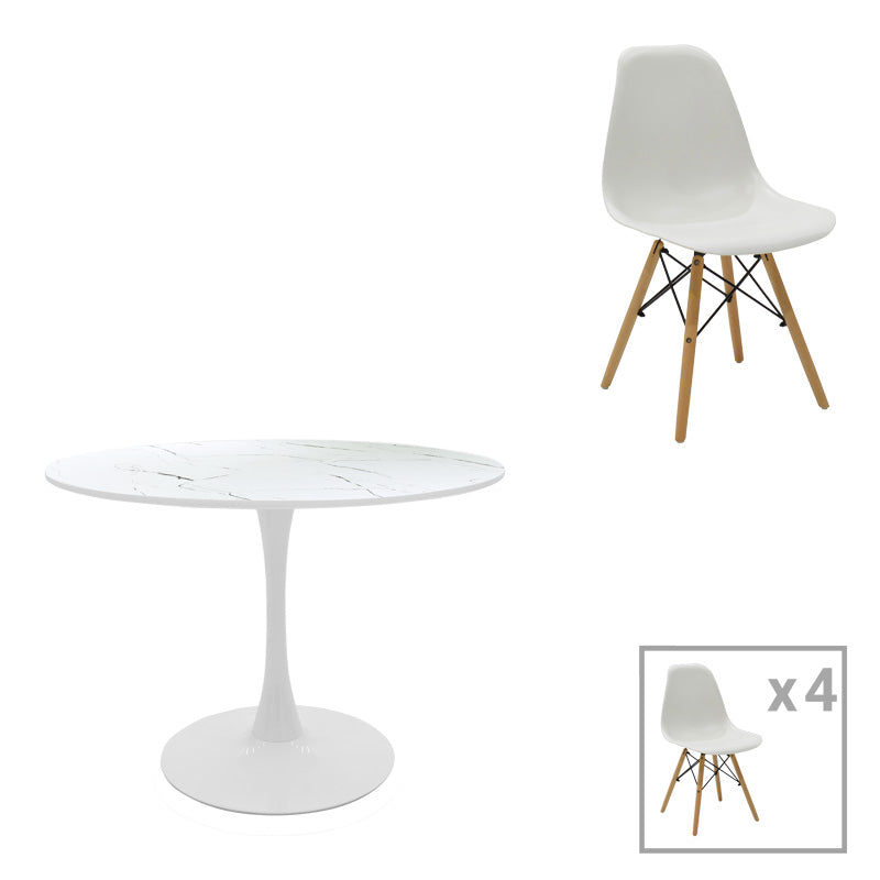 Комплект трапезна маса julita-balou от 5 pp-mdf в бял цвят d100x73cm