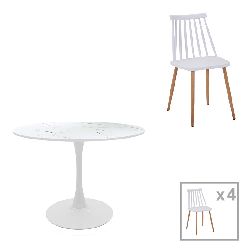 Комплект трапезна маса aurora-balou от 5 pp-mdf в бял цвят d100x73cm