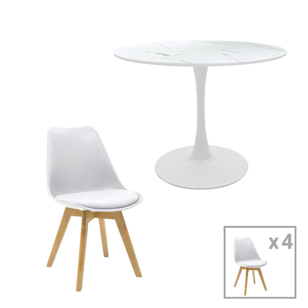 Комплект VERONA с трапезна маса  от 5части  pp-mdf в цвят бял мрамор ф120x73cm