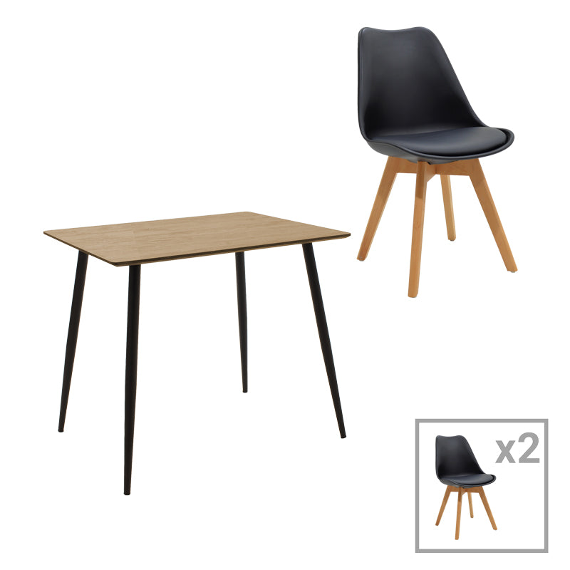 Комплект трапезна маса и столове VERONA   от 3 pp-mdf цвят черно-сонома 70x70x75см