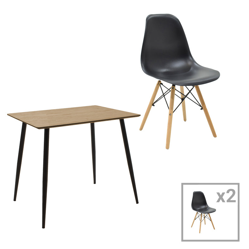 Комплект трапезна маса и столове Julita-Cuba от 5 pp-mdf цвят черно-сонома 70x70x75см