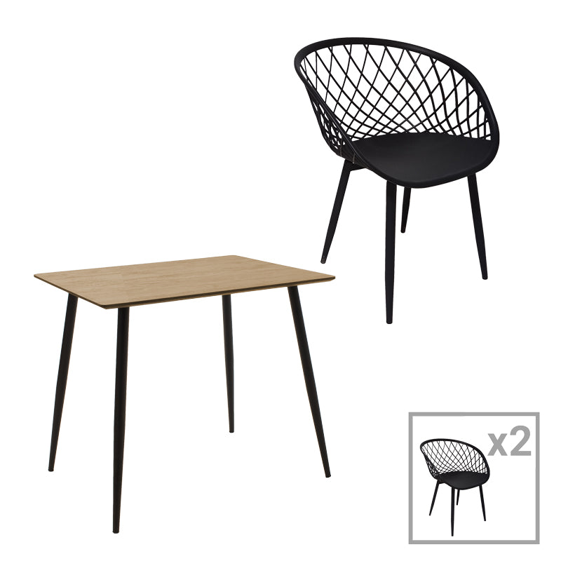 Комплект трапезна маса и столове Ezra-Cuba от 3 pp-mdf цвят черно-сонома 70x70x75см