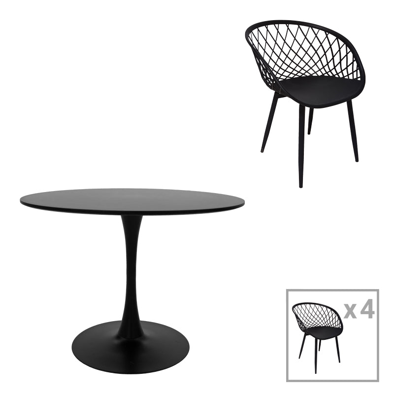 Комплект трапезна маса ezra-balou от 5 pp-mdf в черен цвят d100x73cm