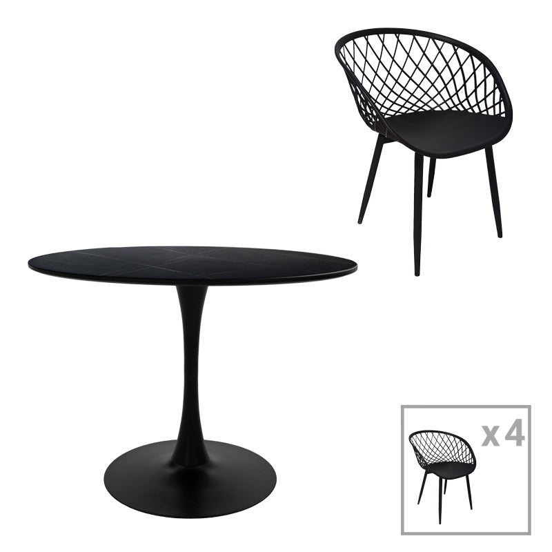 Комплект трапезна маса ezra-balou от 5 pp-mdf в черен цвят d120x73cm