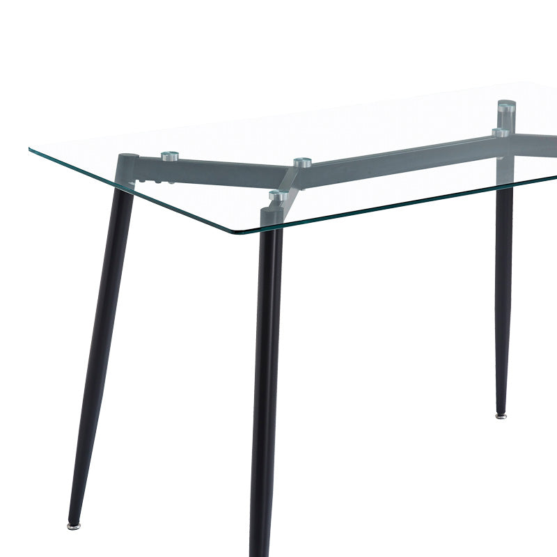 Комплект трапезна маса от 5 части Quana-Parker прозрачно стъкло-черен цвят крак 120x70x75см