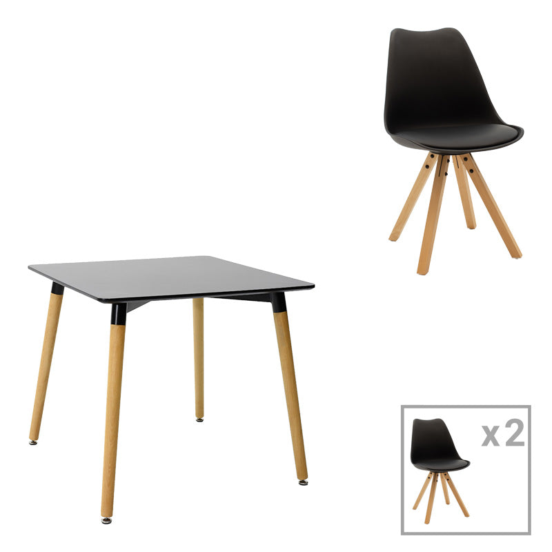 Комплект трапезна маса от 3 части natali-caron мдф в черен цвят-натурален цвят 80x80x76см