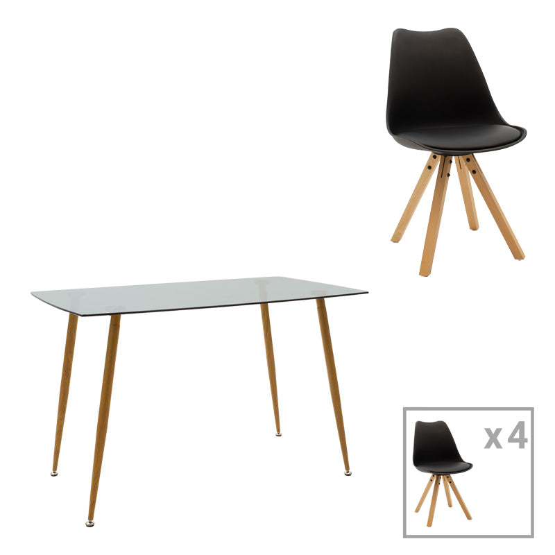 Комплект трапезна маса от 5 части chloe-caron в тъмно сиво-черен цвят 120x70x75см