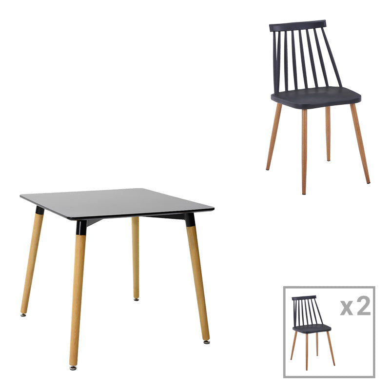 Комплект трапезна маса от 3 части natali-aurora i в черно-натурален цвят 80x80x76см