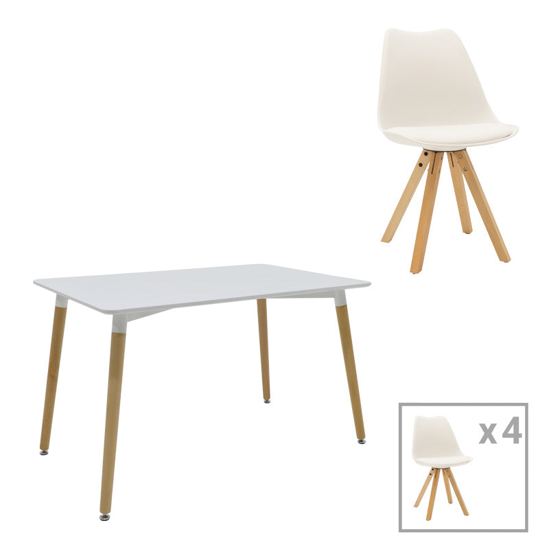 Трапезен комплект  NATALI-CARON 5 бр mdf бяло-естествени крака с маса 120x80x76см