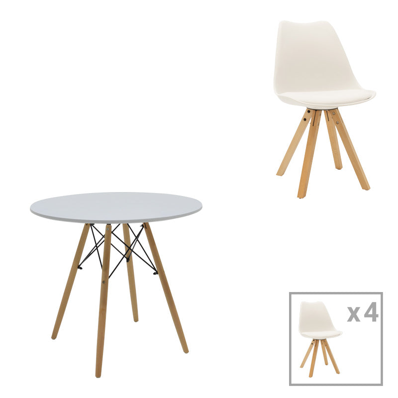 Комплект  JULITA-CARON от 5части  бели mdf-естествени крака φ80x73см