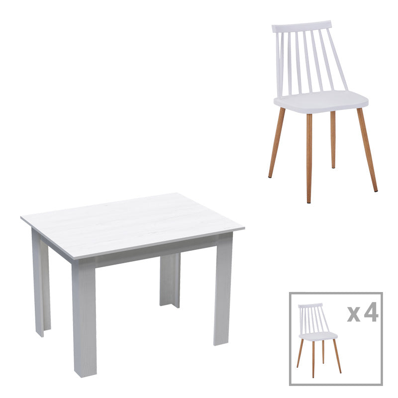 Комплект трапезна маса от 5 части manka-aurora i в бял цвят 110x80x77см