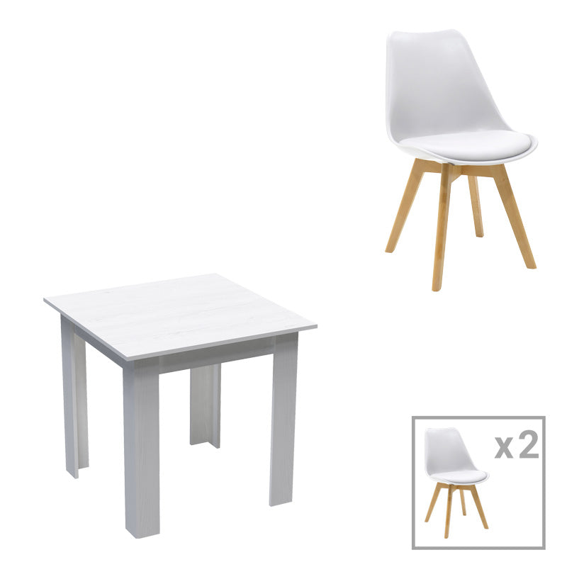 Комплект MANKA-GASTON  от 3 части трапезна маса  80x80x77см  в бял цвят