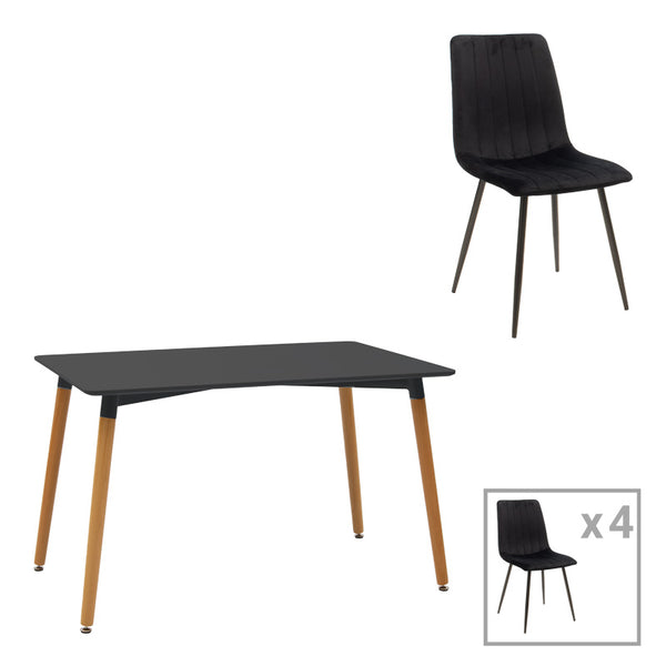 Трапезен комплект  NATALI-NOOR 5 бр mdf черен-естествени крака с маса 120x80x76см