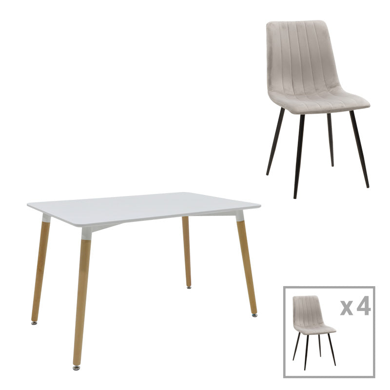 Трапезен комплект NATALI-NOOR 3 бр mdf бяло-сиво-естествени крака с маса 120x80x76см