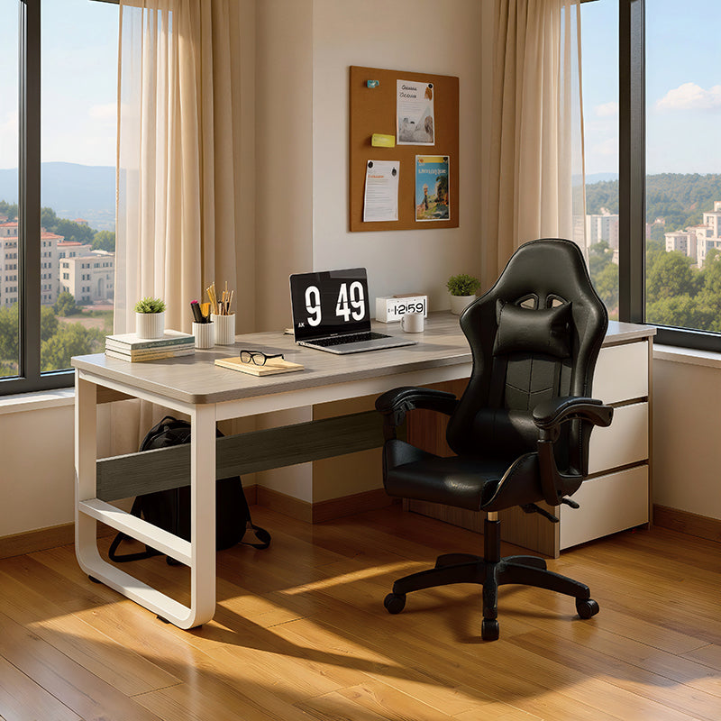 Комплект офис бюро + офис стол  Frame  черен-сив бял цвят 2бр