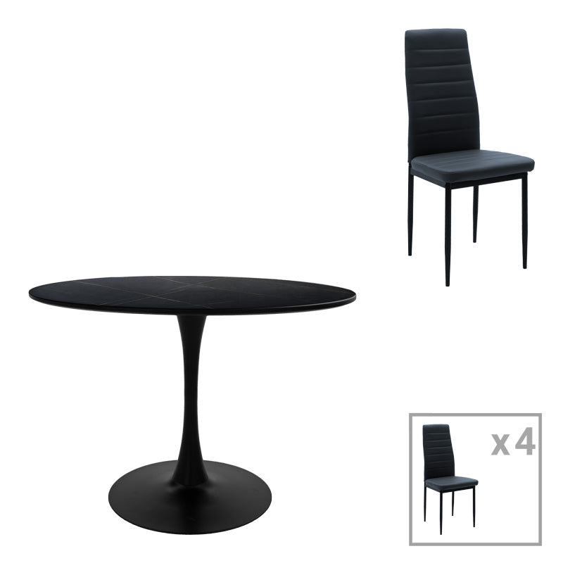 Трапезна маса balou-parker комплект 5бр черно-антрацит d100x73см