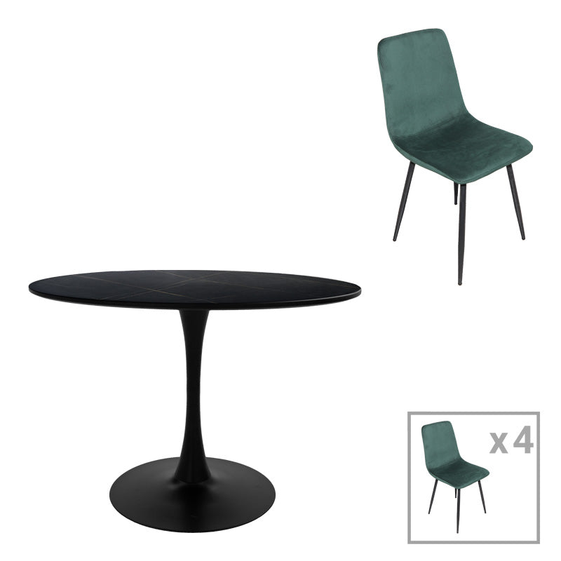 Трапезна маса balou-grato комплект 5 бр черен кипарис φ120x73см