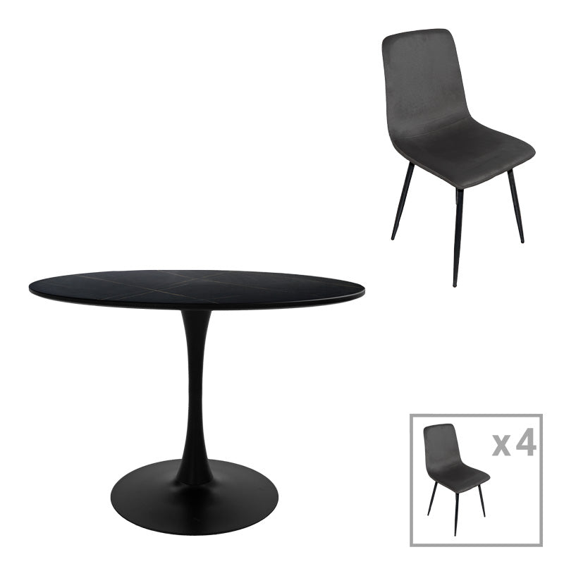 Трапезна маса balou-grato комплект от 5 бр черна d120x73см