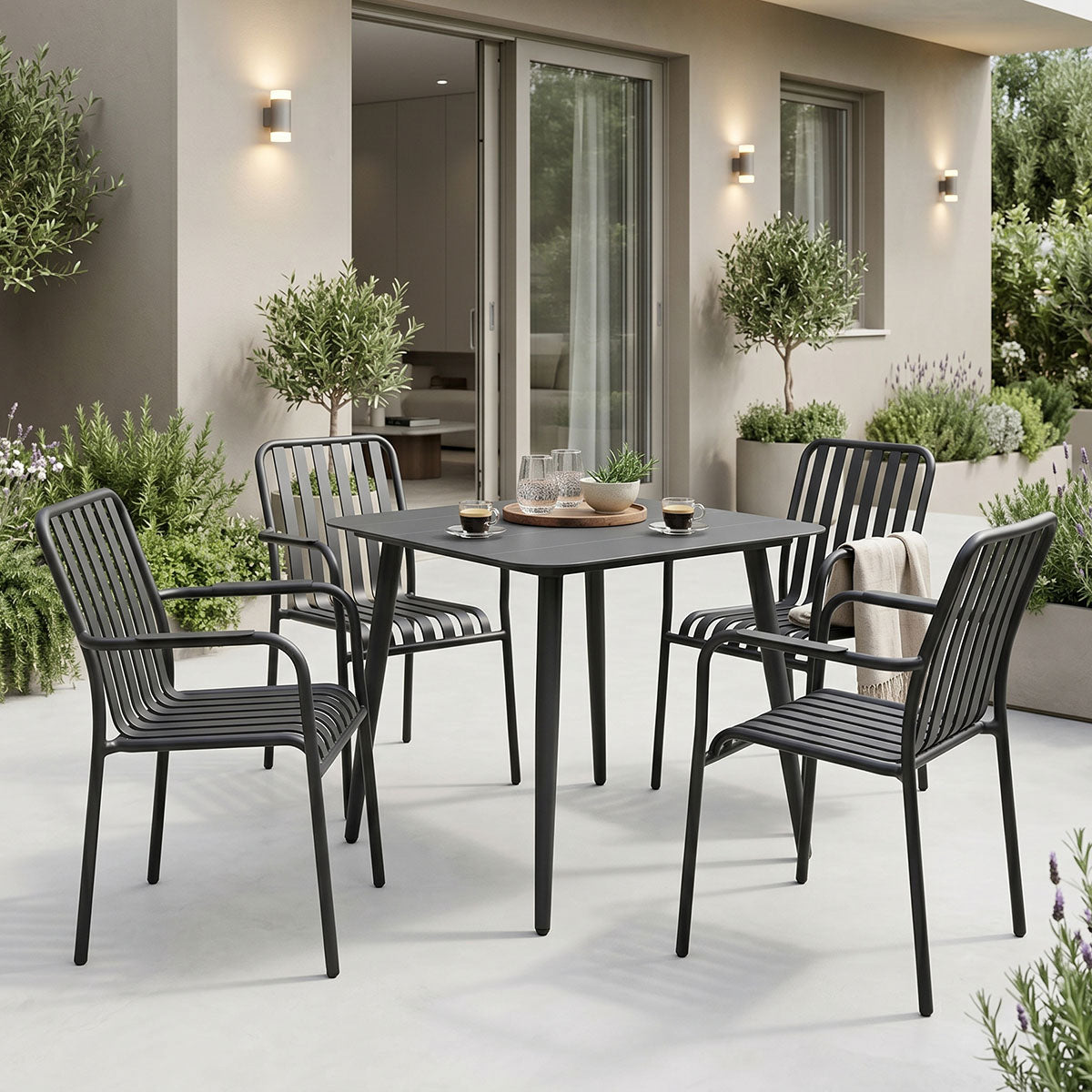 Комплект градински HEVEN-VISTA от 5 части черен алуминий 80x80x72см