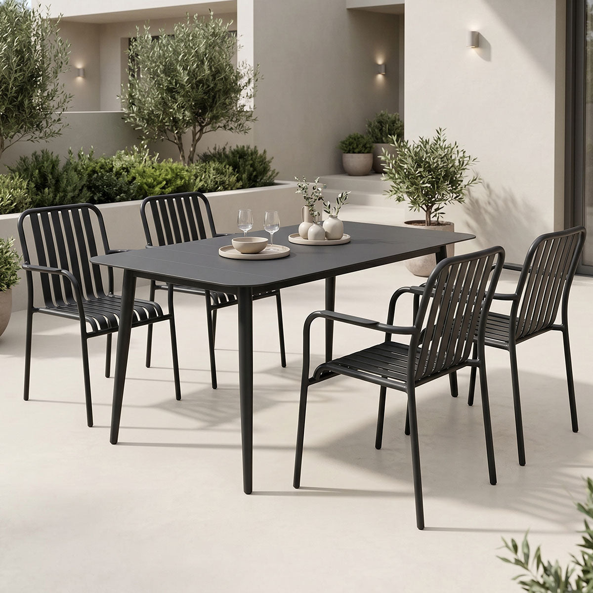 Комплект градински HEVEN-VISTA от 5 части черен алуминий 120x70x72см