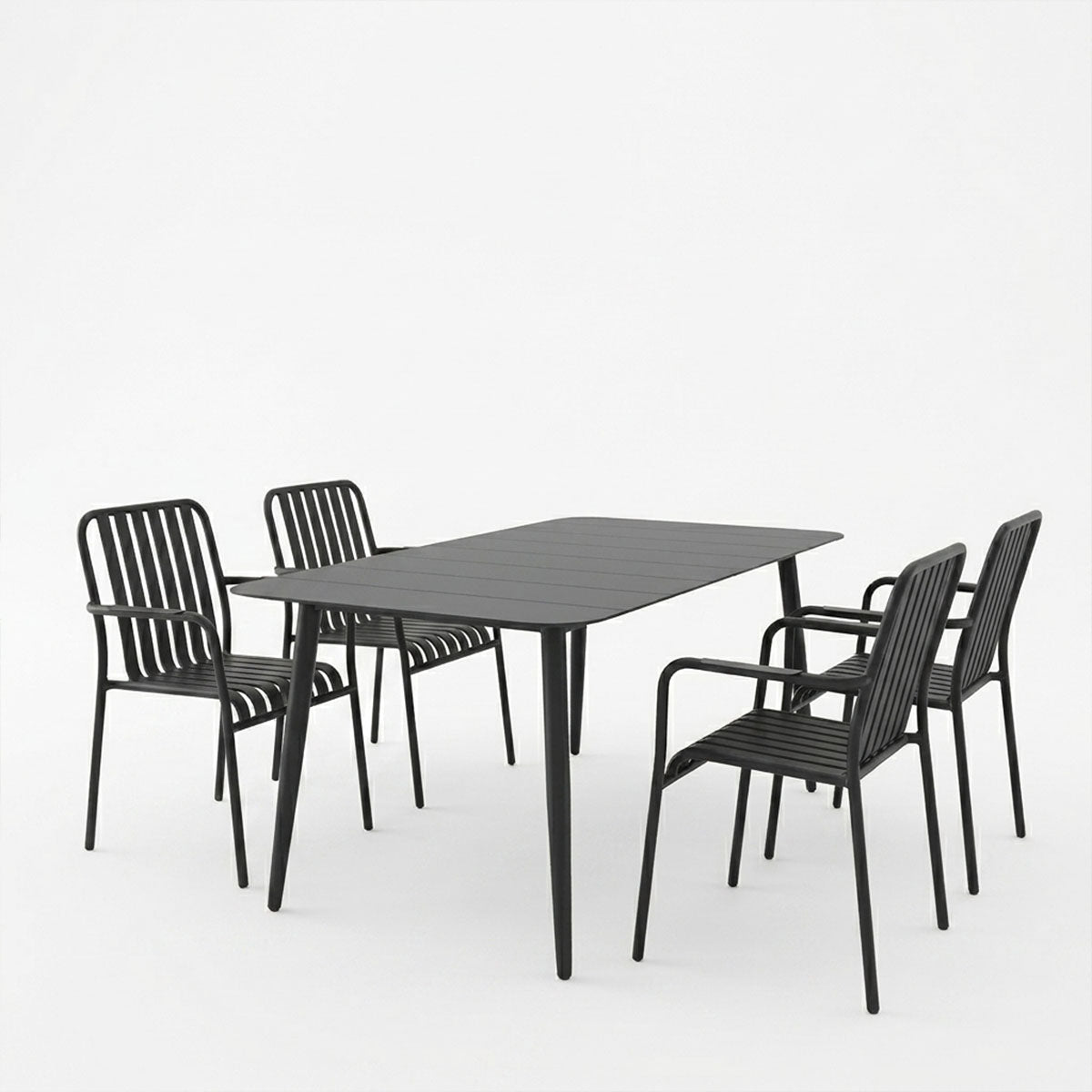 Комплект за хранене HEVEN-VISTA от 5 части, черен алуминий 150x80x72см
