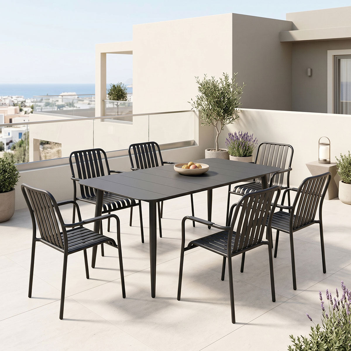 Комплект градински HEVEN-VISTA от 7 части, черен алуминий 150x80x72см