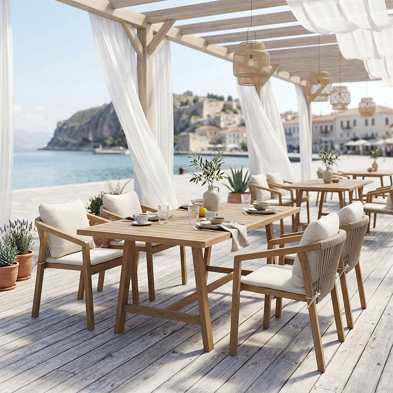 Трапезен комплект MALIBU от 5 части, масивна акациева дървесина, 160x90x75 см