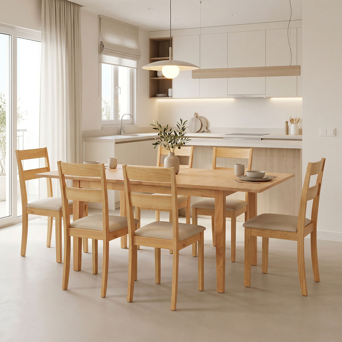 Комплект за хранене dallan country 7 части в естествен нюанс каучуково дърво 120-150x80x74см