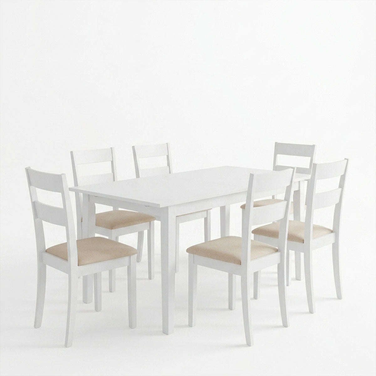 Комплект за хранене dallan mabor 7 части бяло каучуково дърво 120-150x80x73.8 см