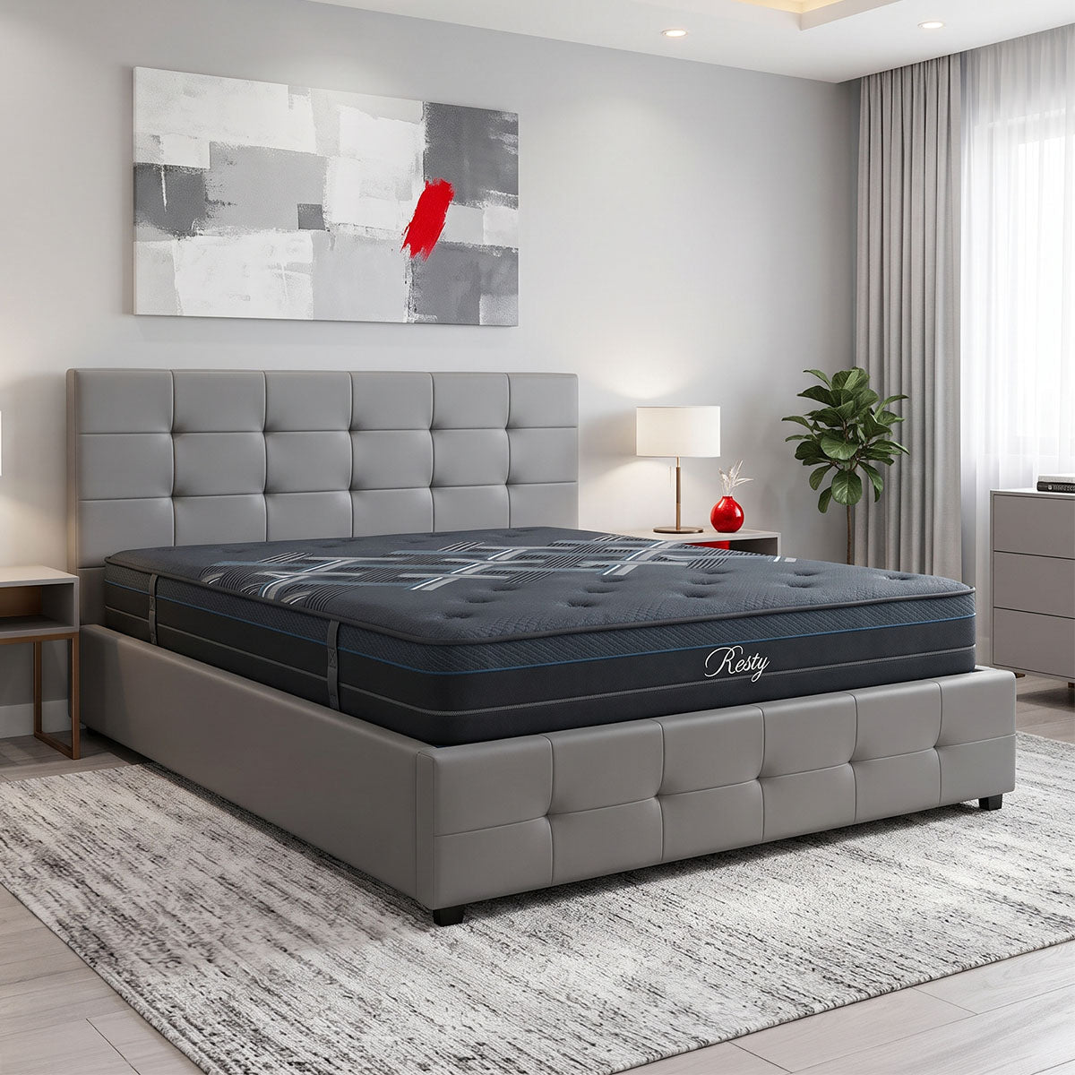 Легло с матрак и място за съхранение roi-resty pu сиво 160x200см
